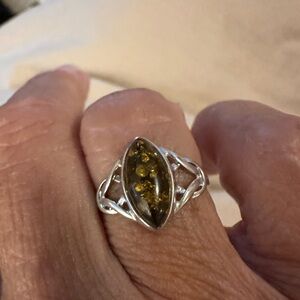 Elegant Silver and Amber Ring